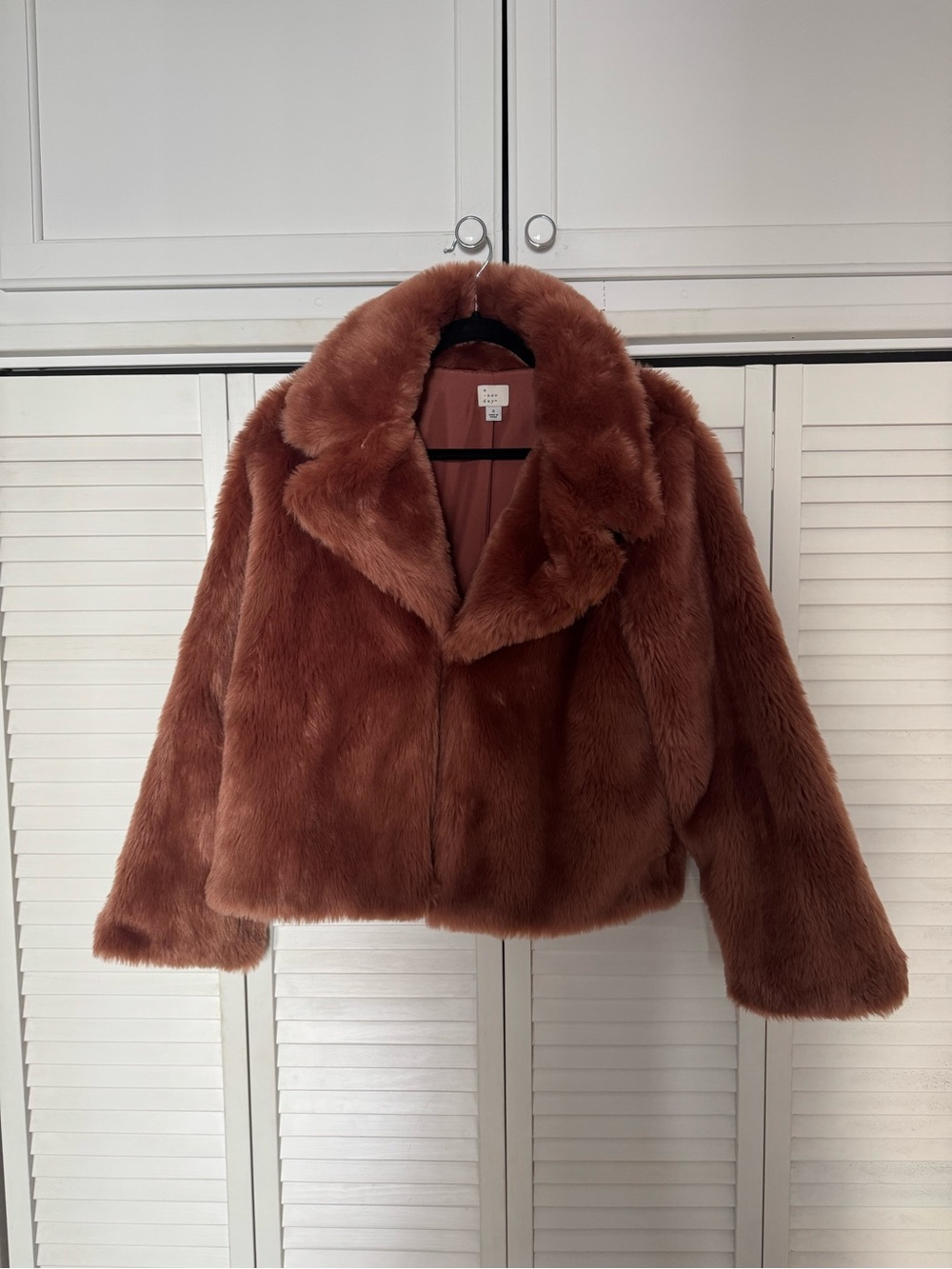 Faux Fur Teddy Jacket in Rust Brown